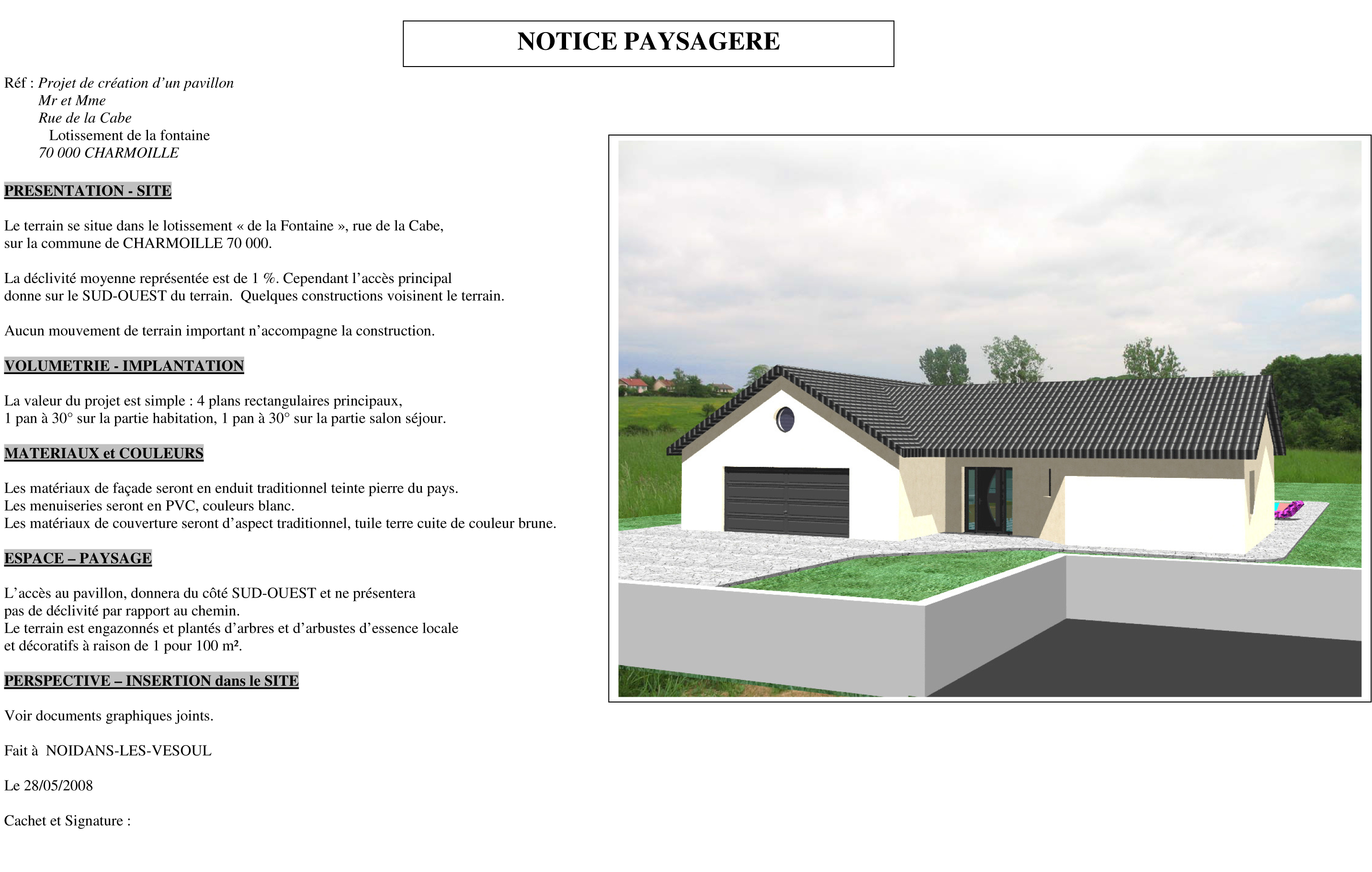 Pcmi4. Une Notice Décrivant Le Terrain Et Présentant Le Projet