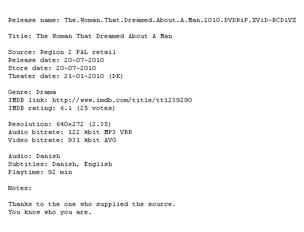 The Woman That Dreamed About A Man 2010 DVDRiP XViD-RCDiVX The Woman That Dreamed About A Man 2010 DVDRiP XViD-RCDiVX