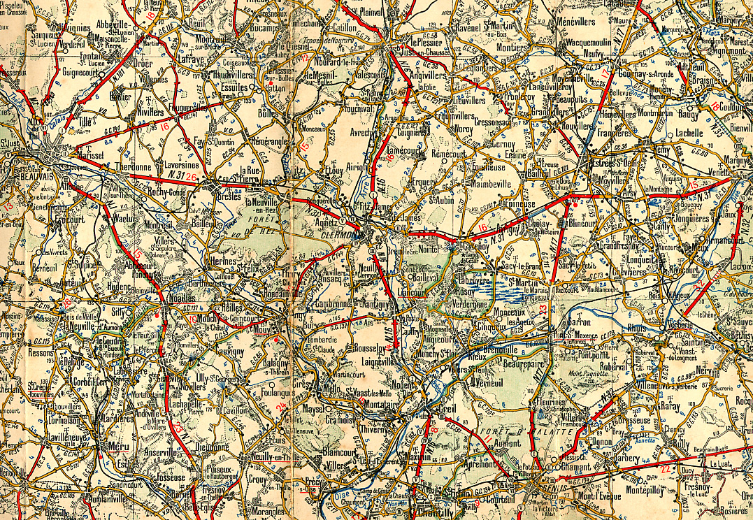 extrait carte Michelin 1922 Beauvais-Senlis